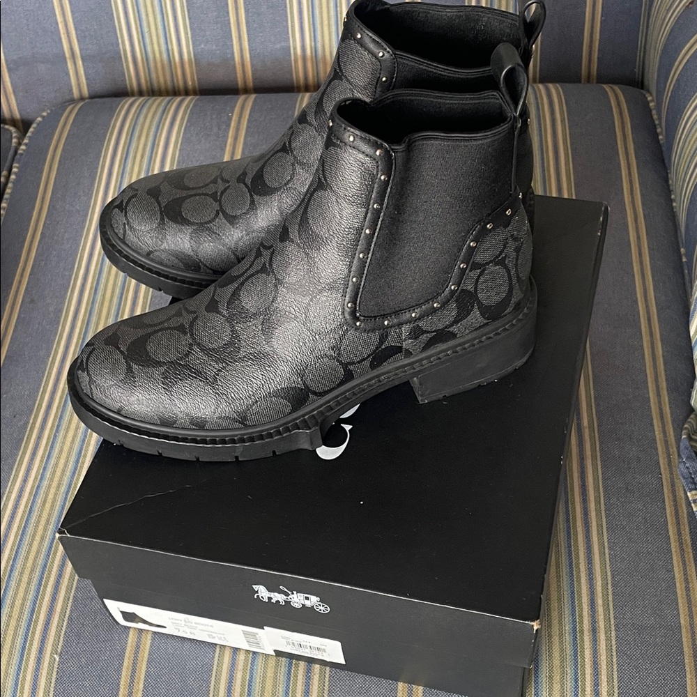 Coach  lora Black Patterned Leather Boots